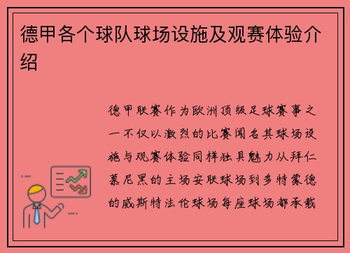 德甲各个球队球场设施及观赛体验介绍