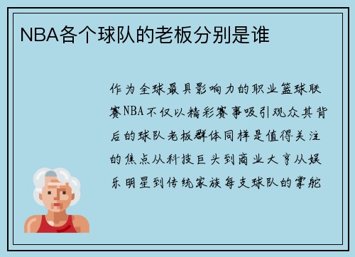 NBA各个球队的老板分别是谁