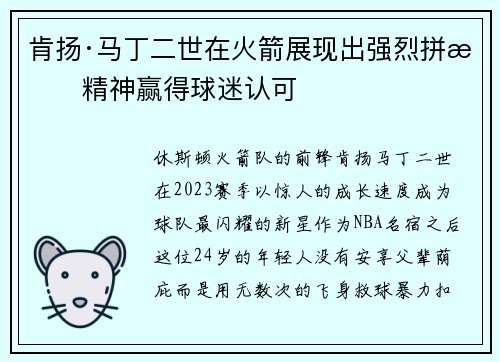 肯扬·马丁二世在火箭展现出强烈拼搏精神赢得球迷认可